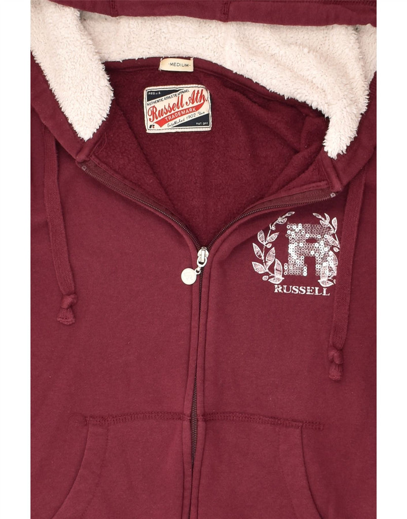 RUSSELL ATHLETIC Womens Zip Hoodie Sweater UK 12 Medium Burgundy Cotton | Vintage Russell Athletic | Thrift | Second-Hand Russell Athletic | Used Clothing | Messina Hembry 