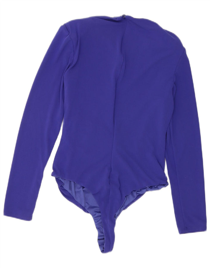 Zara Womens Long Sleeve Bodysuit UK 14 Large Navy Blue Polyester