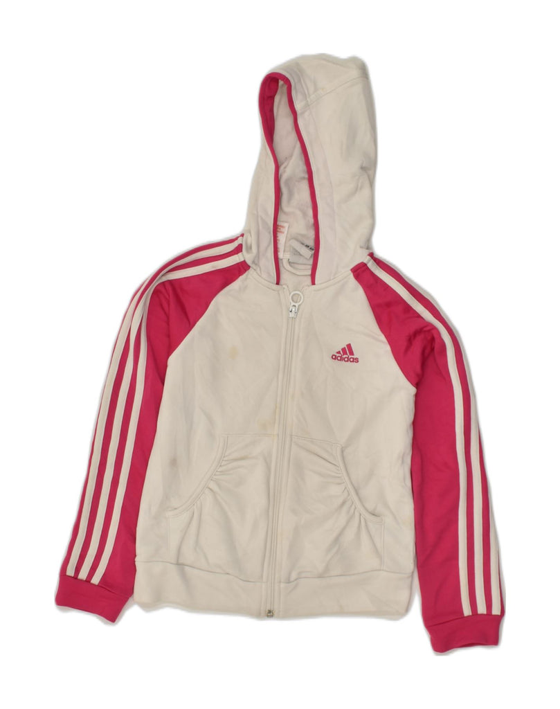 ADIDAS Girls Zip Hoodie Sweater 7-8 Years Pink Colourblock Polyester | Vintage Adidas | Thrift | Second-Hand Adidas | Used Clothing | Messina Hembry 