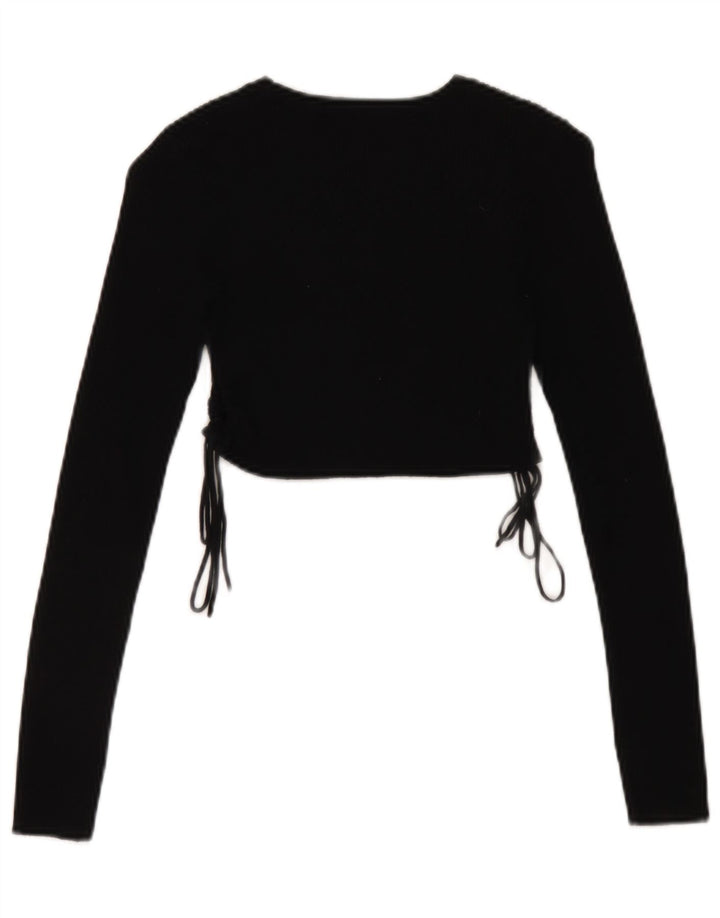 Zara Womens Crop Top Long Sleeve UK 8 Small Black