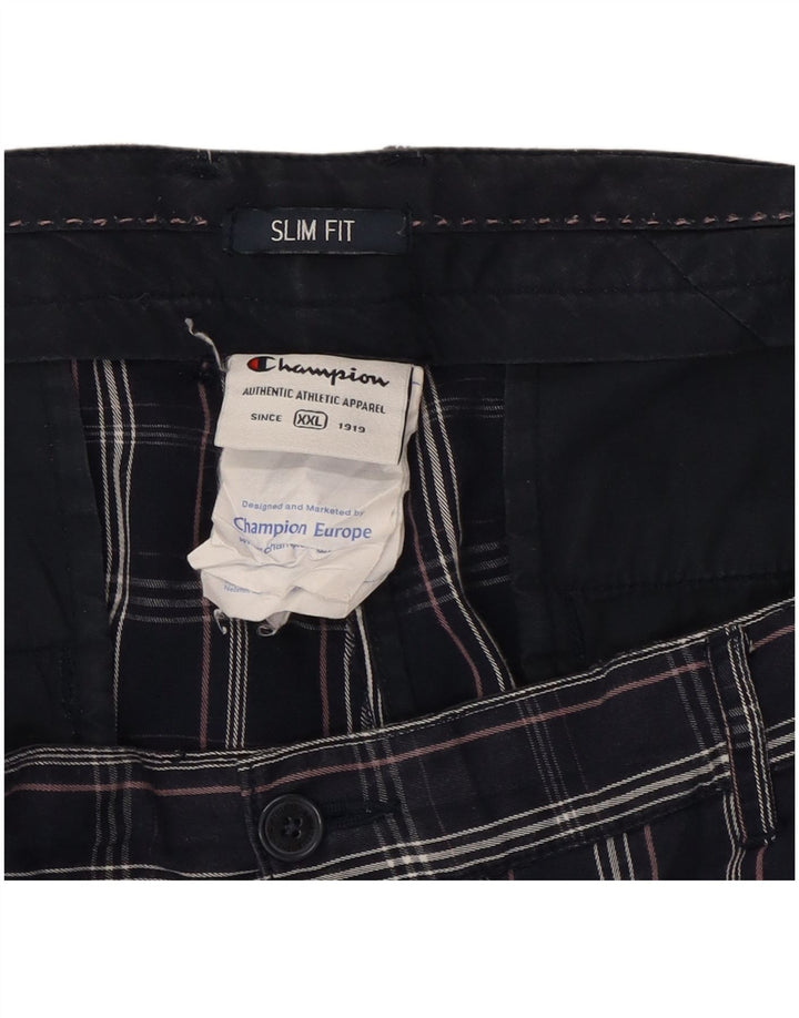 Champion Mens Chino Shorts 2XL W38  Navy Blue Check Cotton