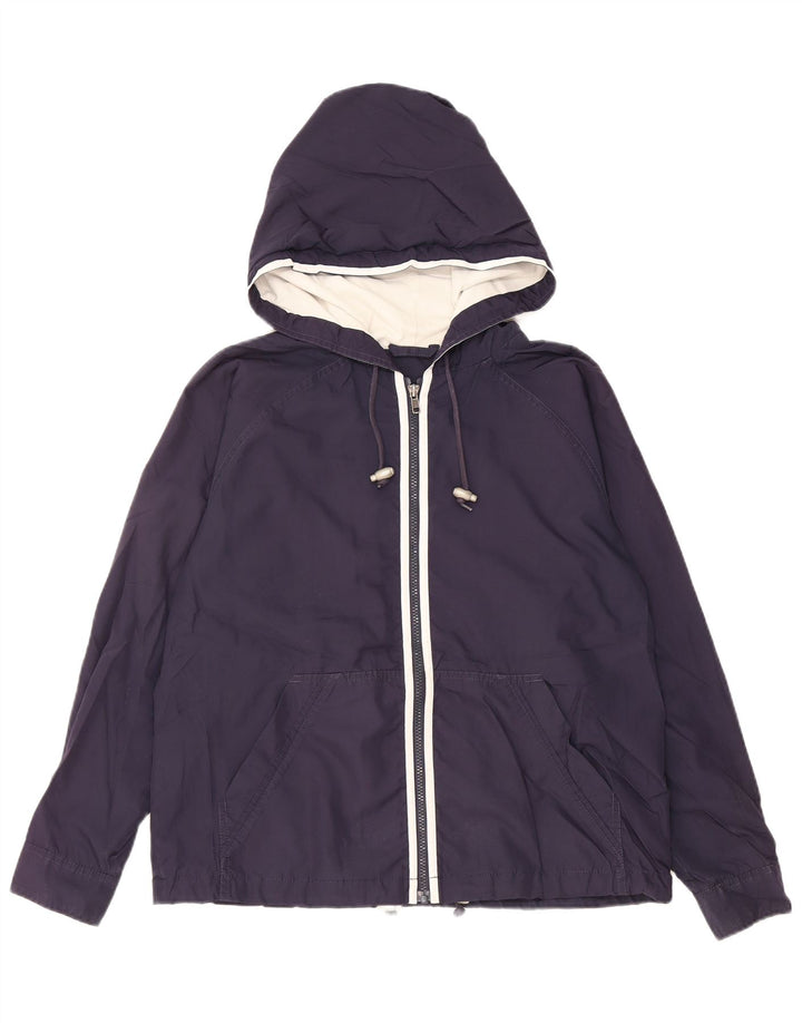 EDDIE BAUER Womens Hooded Rain Jacket UK 14 Medium Navy Blue Polyester