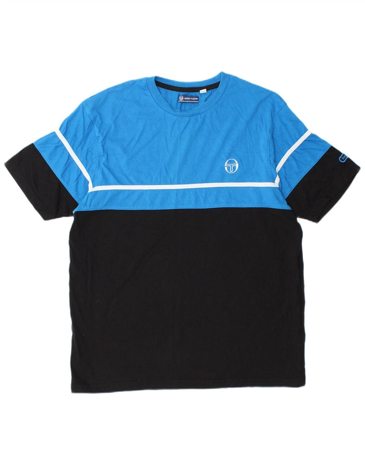 SERGIO TACCHINI Mens T-Shirt Top Large Blue Colourblock Cotton