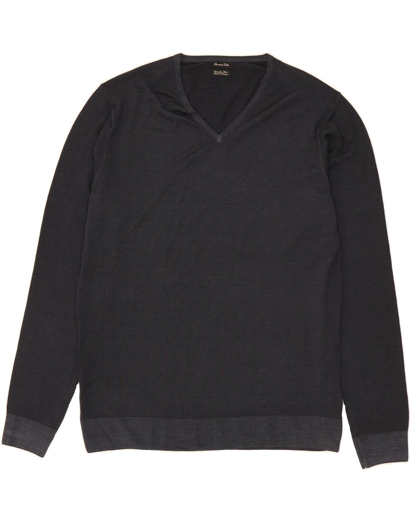 MASSIMO DUTTI Mens V-Neck Jumper Sweater XL Grey Wool Vintage Massimo Dutti and Second-Hand Massimo Dutti from Messina Hembry 