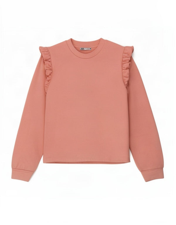 Zara Womens Crop Sweatshirt Jumper UK 10 Small Pink Cotton