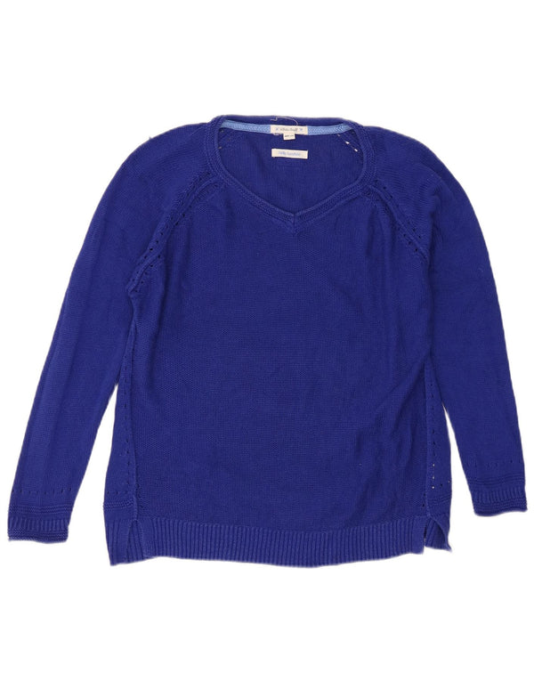 White Stuff Womens V-Neck Jumper Sweater UK 14 Large Blue Cotton