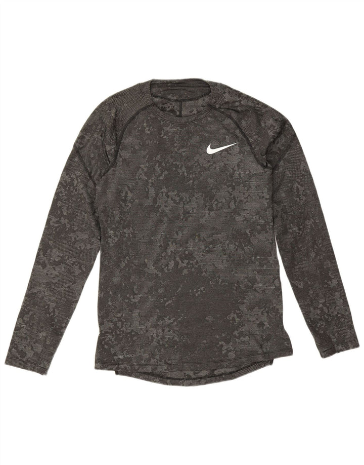 Nike Mens Dri Fit Slim Fit Top Long Sleeve Small Grey Camouflage Polyester