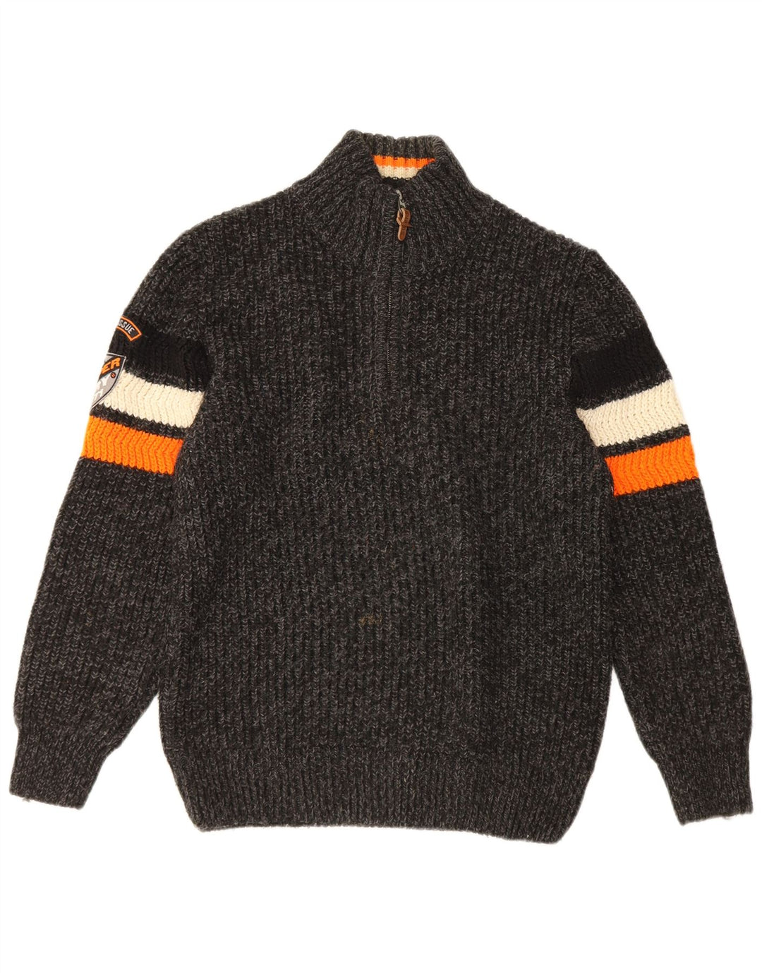 Superdry Mens Zip Neck Jumper Sweater 2XL Grey Striped Acrylic