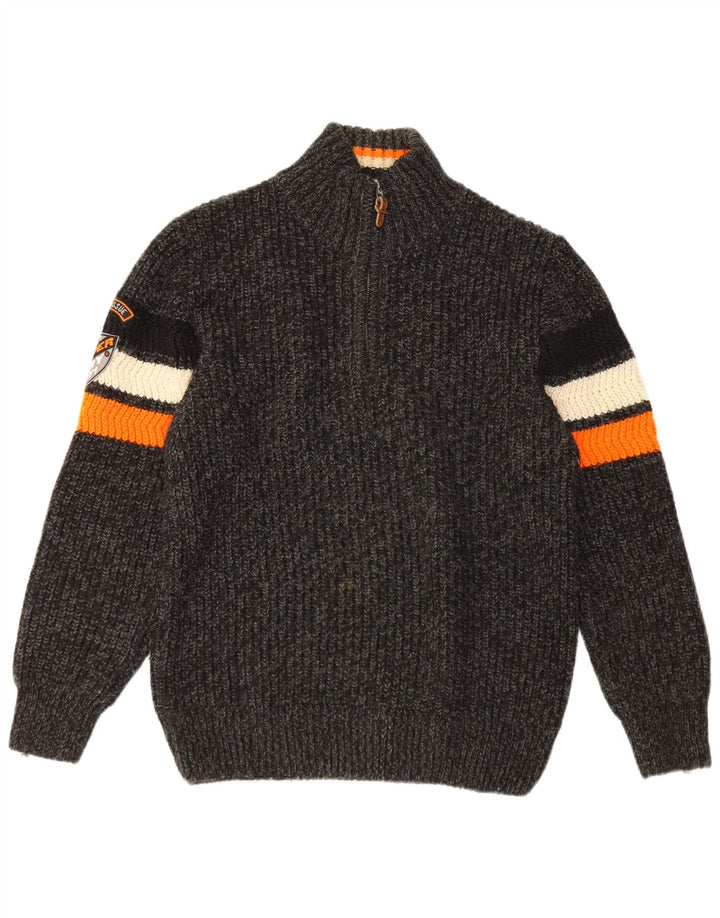 Superdry Mens Zip Neck Jumper Sweater 2XL Grey Striped Acrylic