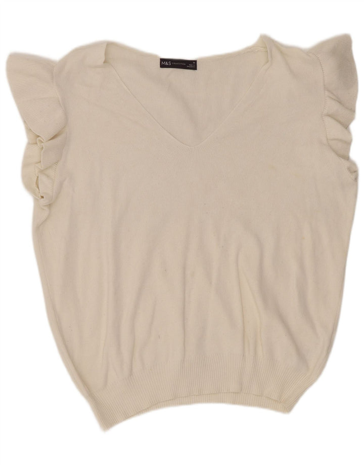 Marks & Spencer Womens Sleeveless Blouse Top UK 14 Medium Off White Viscose