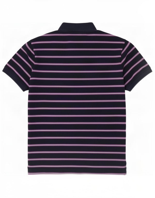 Fred Perry Mens Polo Shirt Large Navy Blue Striped Cotton