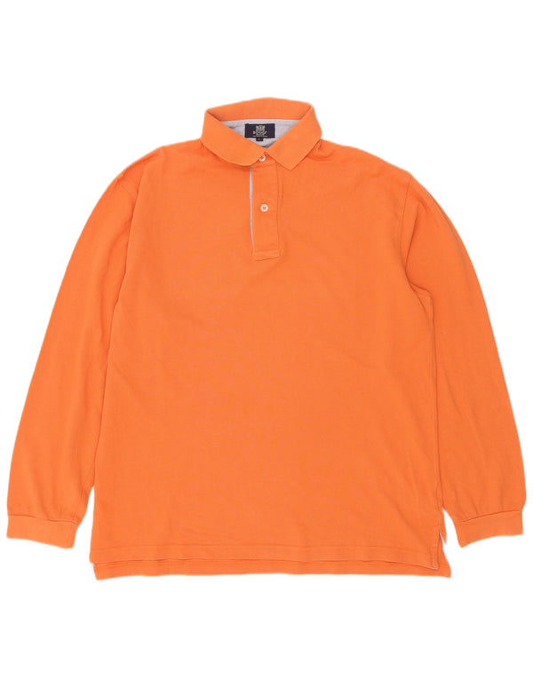 Boggi Mens Milano Long Sleeve Polo Shirt Large Orange Cotton