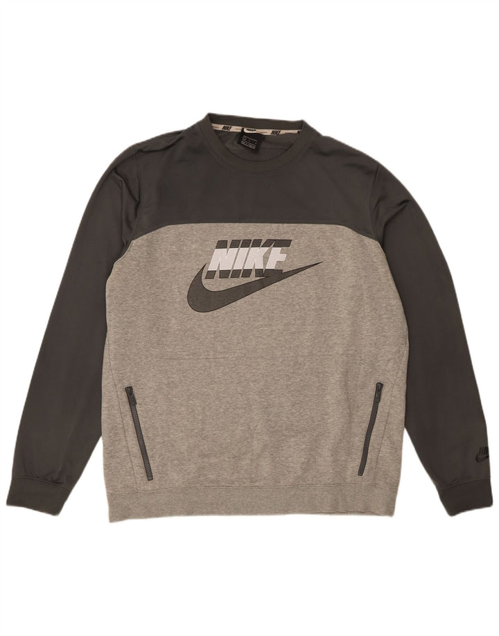 Nike Mens Graphic Sweatshirt Jumper Large Grey Colourblock Cotton