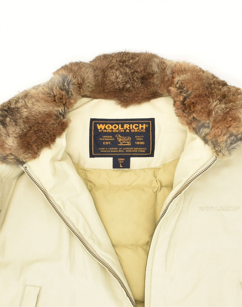 WOOLRICH Womens Bomber Padded Jacket UK 40 Large Beige Cotton | Vintage Woolrich | Thrift | Second-Hand Woolrich | Used Clothing | Messina Hembry 