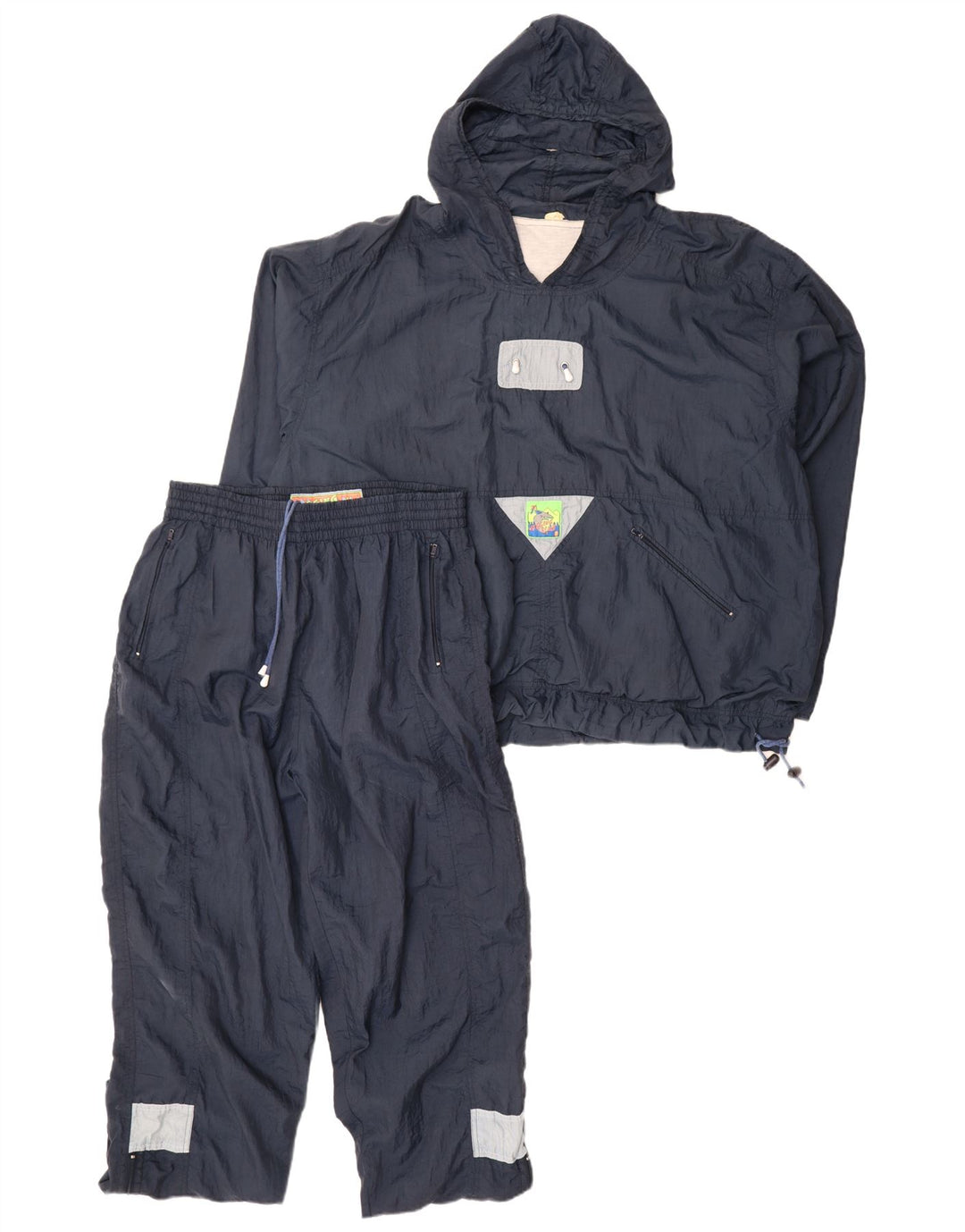 Vintage Mens Loose Fit Hooded Full Tracksuit Medium Navy Blue
