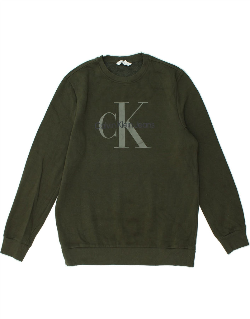 CALVIN KLEIN Mens Graphic Sweatshirt Jumper Large Khaki Cotton | Vintage Calvin Klein | Thrift | Second-Hand Calvin Klein | Used Clothing | Messina Hembry 