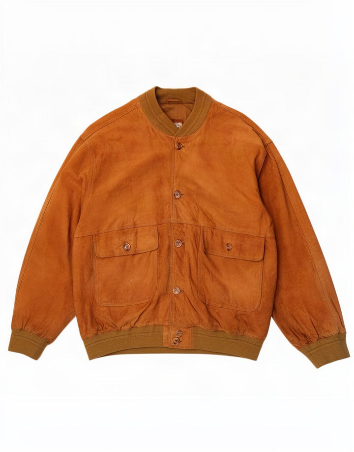 Vintage Mens Suede Bomber Jacket IT 56 3XL Brown Leather