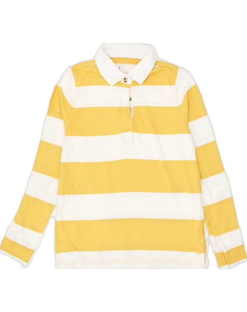 FAT FACE Womens Long Sleeve Polo Shirt UK 12 Medium  Yellow Striped Cotton | Vintage Fat Face | Thrift | Second-Hand Fat Face | Used Clothing | Messina Hembry 