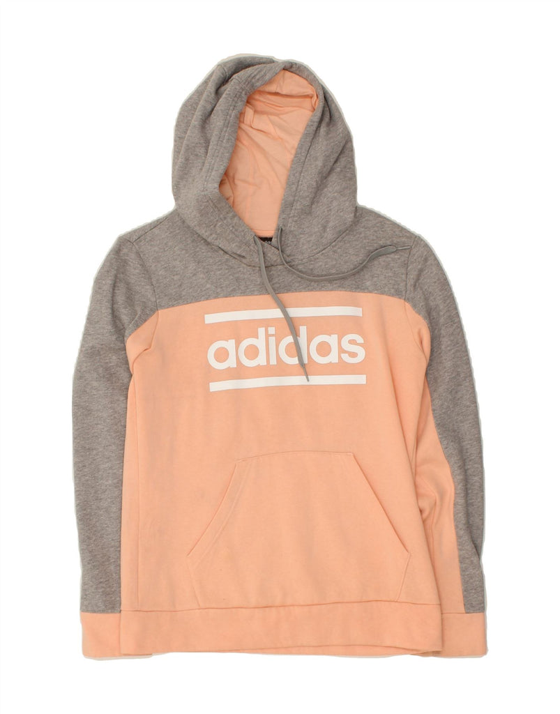 ADIDAS Womens Graphic Hoodie Jumper UK 12/14 Medium Orange Colourblock Vintage Adidas and Second-Hand Adidas from Messina Hembry 