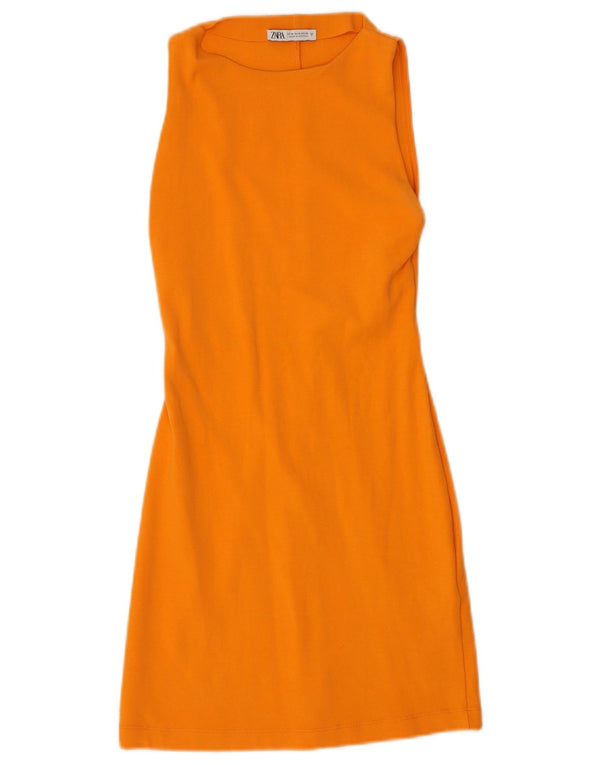 Zara Womens Sleeveless A-Line Dress UK 12 Medium Orange Cotton
