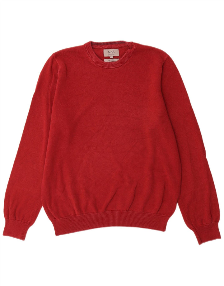 Marks & Spencer Mens Crew Neck Jumper Sweater Medium Red Cotton