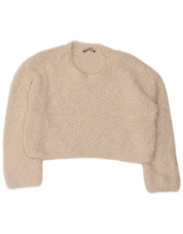 Zara Womens Crop Oversized Crew Neck Jumper Sweater UK 10 Small Off White