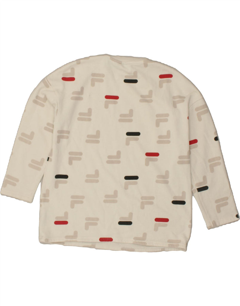 FILA Mens Abstract Pattern Sweatshirt Jumper Medium White Polyester | Vintage Fila | Thrift | Second-Hand Fila | Used Clothing | Messina Hembry 