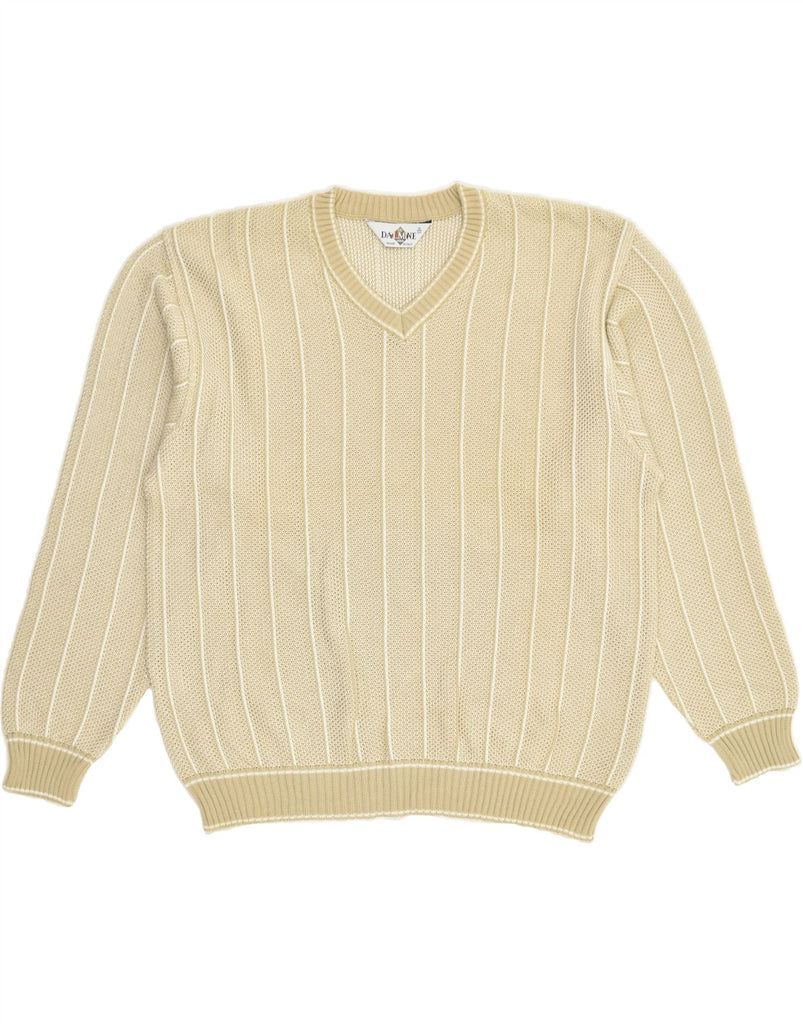 DALMINE Mens V-Neck Jumper Sweater IT 50 Medium Beige Cotton | Vintage DALMINE | Thrift | Second-Hand DALMINE | Used Clothing | Messina Hembry 