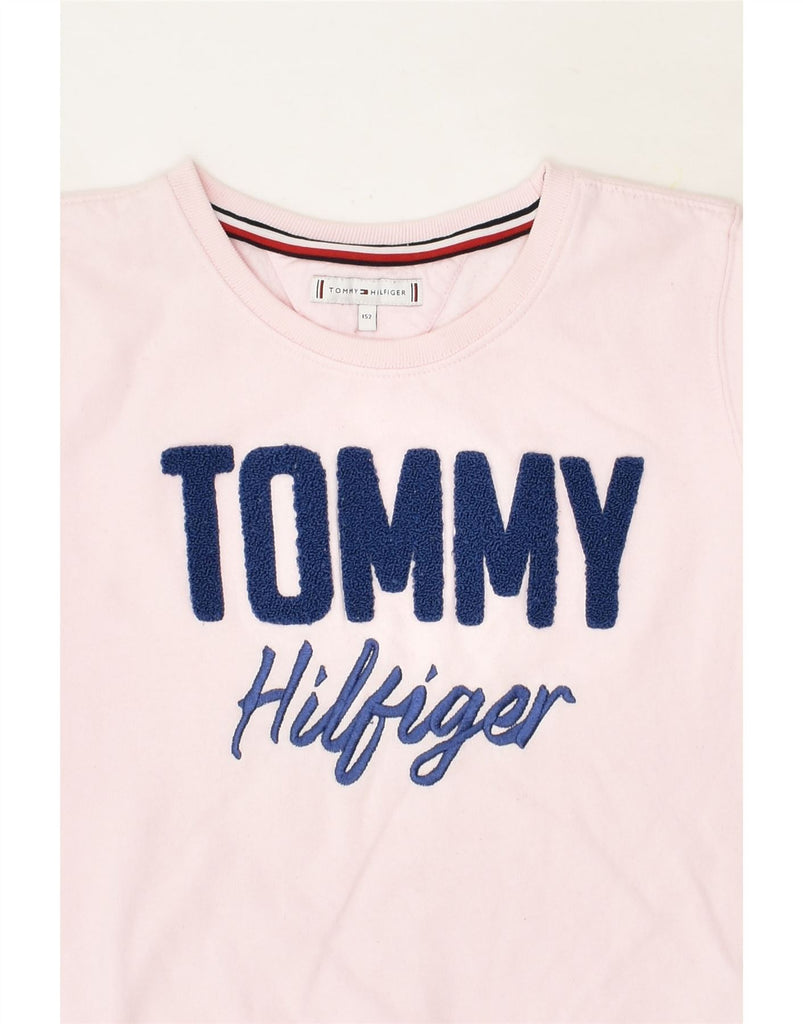TOMMY HILFIGER Boys Graphic Sweatshirt Jumper 11-12 Years Pink Cotton | Vintage Tommy Hilfiger | Thrift | Second-Hand Tommy Hilfiger | Used Clothing | Messina Hembry 