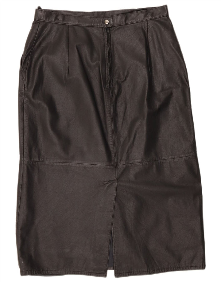 Vintage Womens High Waist Leather Skirt UK 16 Large W30 Black