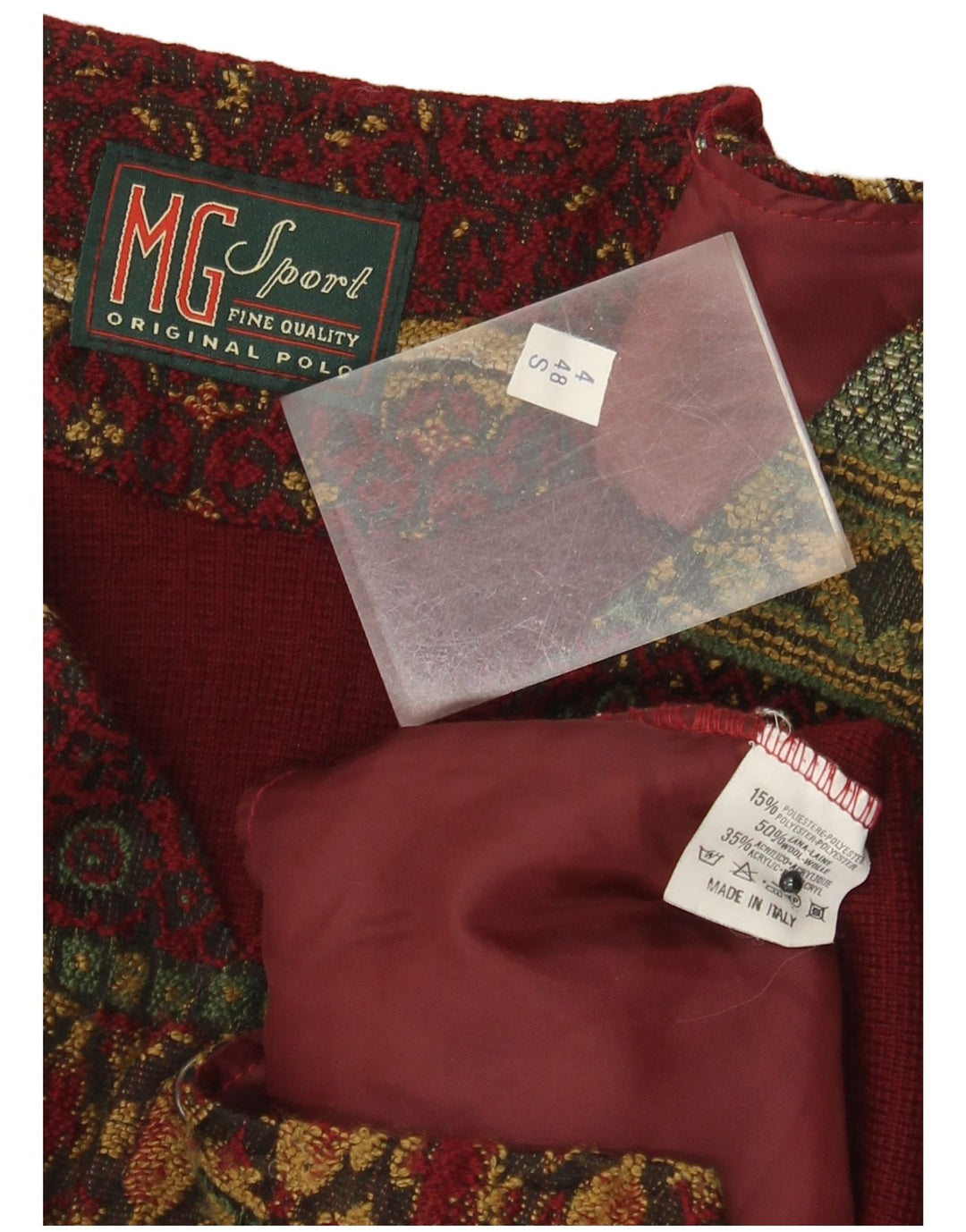 Vintage Mens Waistcoat Small Burgundy Floral Wool