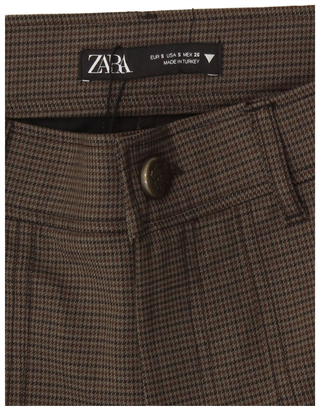 Zara Womens High Waist Casual Shorts Small W26 Brown Houndstooth Polyester