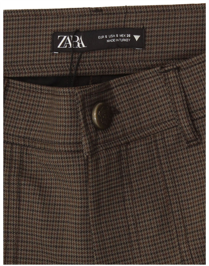 Zara Womens High Waist Casual Shorts Small W26 Brown Houndstooth Polyester