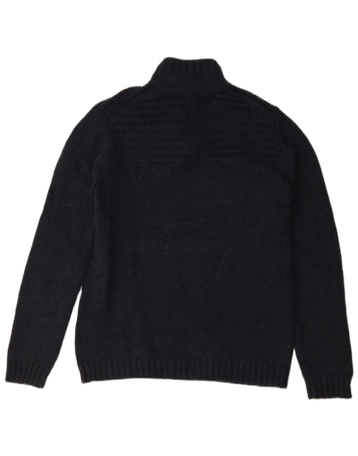 Ted Baker Mens Button Neck Jumper Sweater Size 3 Medium Navy Blue Cotton