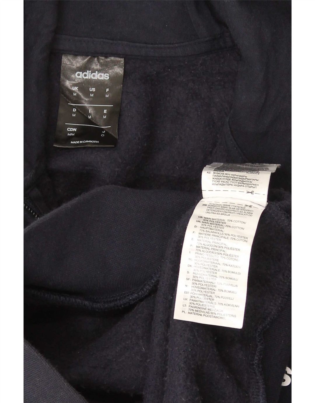 Adidas Mens Zip Hoodie Sweater Medium Navy Blue Cotton