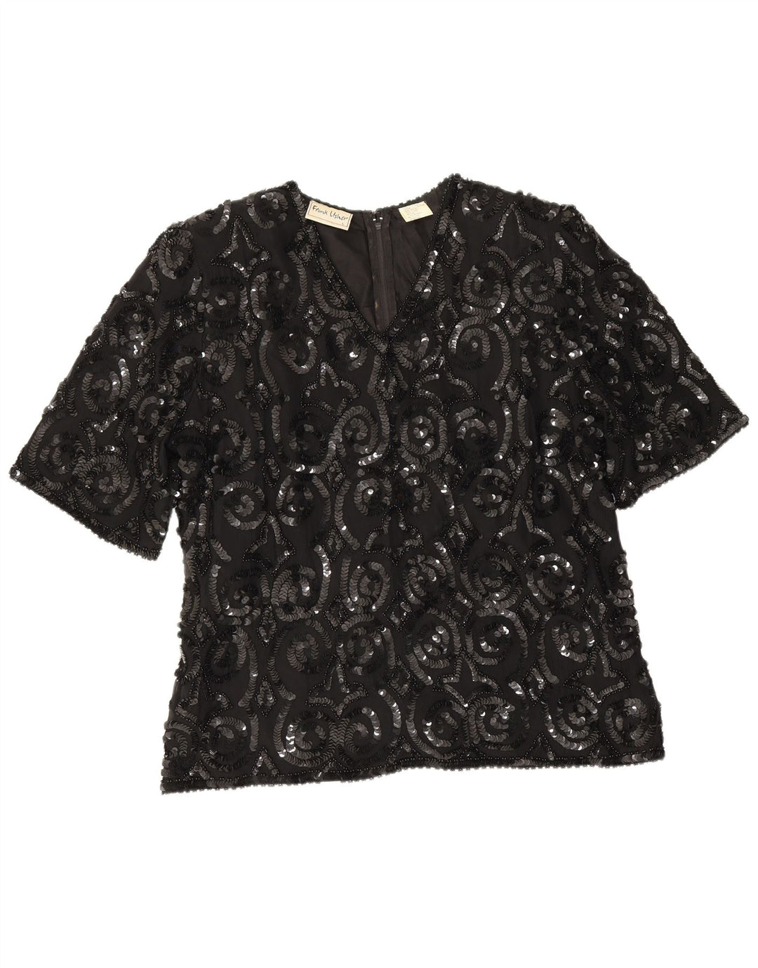 Frank Usher Womens Blouse Top UK 16 Large Black Silk