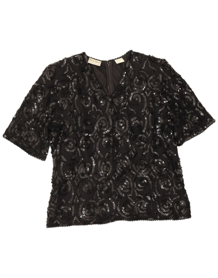 Frank Usher Womens Blouse Top UK 16 Large Black Silk