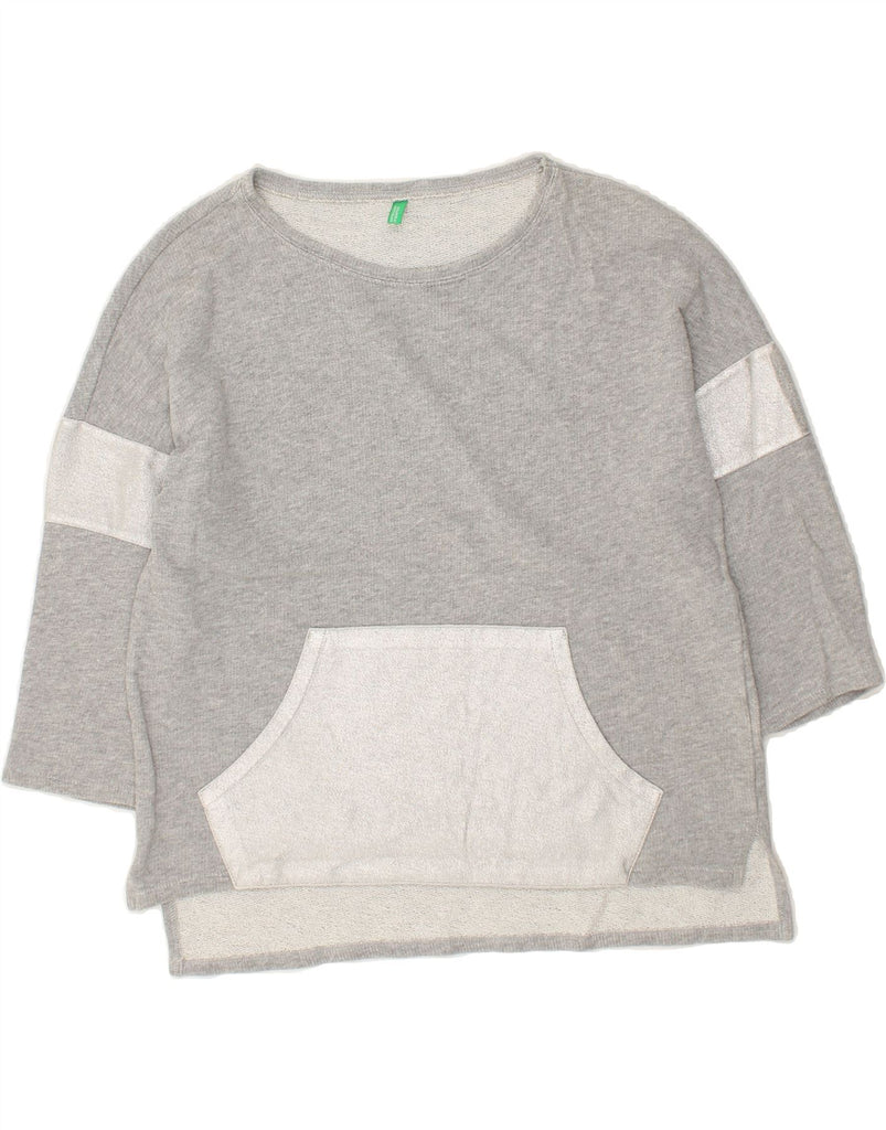 BENETTON Womens 3/4 Sleeve Sweatshirt Jumper UK 14 Medium Grey Colourblock | Vintage Benetton | Thrift | Second-Hand Benetton | Used Clothing | Messina Hembry 