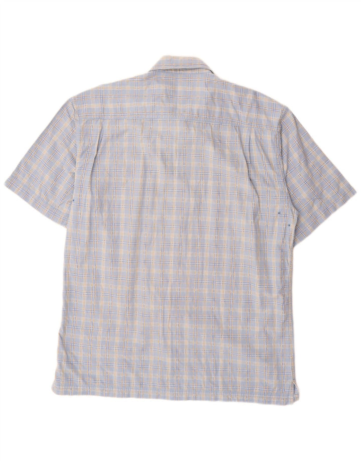 WRANGLER Mens Short Sleeve Shirt Large Blue Check Cotton