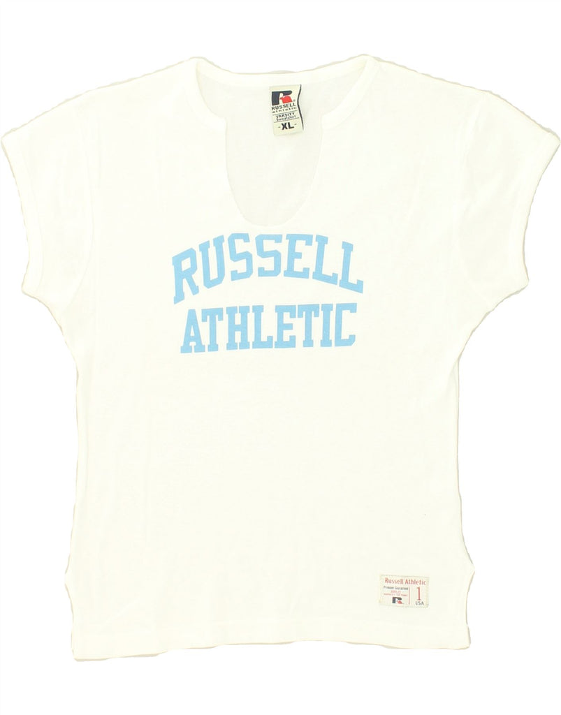 RUSSELL ATHLETIC Girls Graphic T-Shirt Top 15-16 Years XL White | Vintage Russell Athletic | Thrift | Second-Hand Russell Athletic | Used Clothing | Messina Hembry 