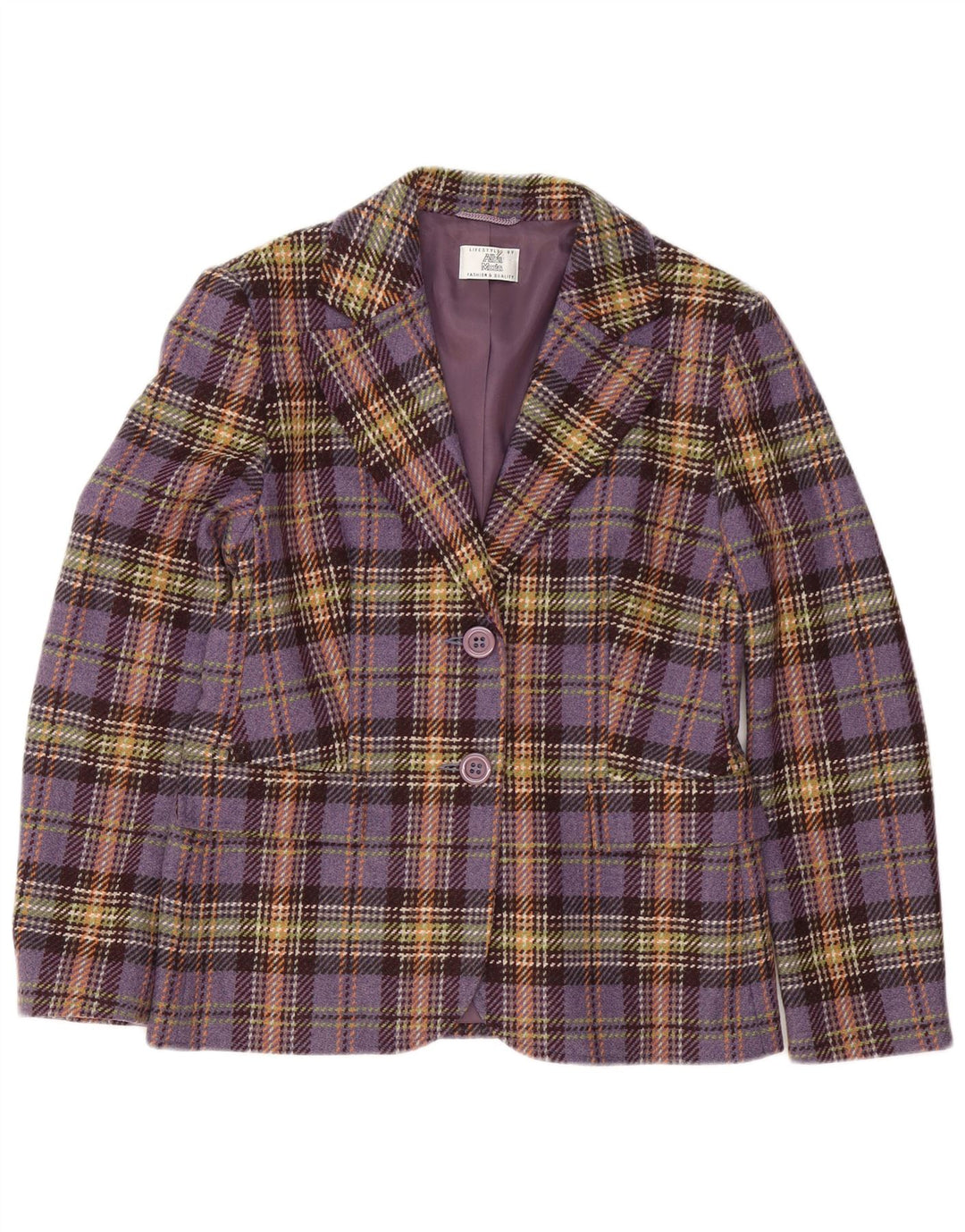 Alba Moda Womens 2 Button Blazer Jacket UK 12 Medium Purple Plaid Lambswool