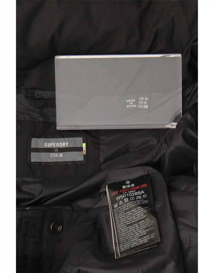 Superdry Womens Hooded Padded Coat UK 10 Small  Black Polyester