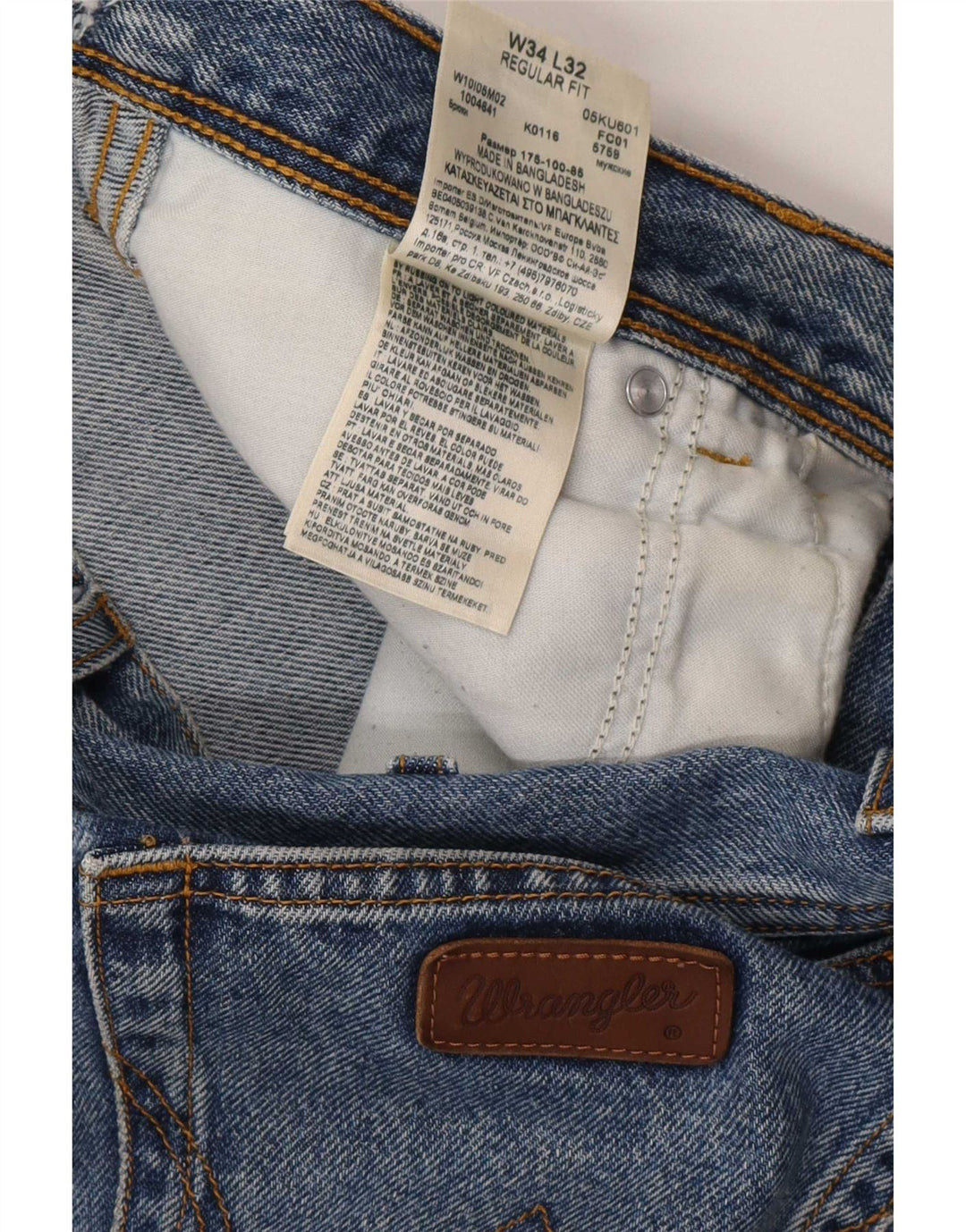 Wrangler Mens Regular Fit Straight Jeans W34 L32 Blue Cotton