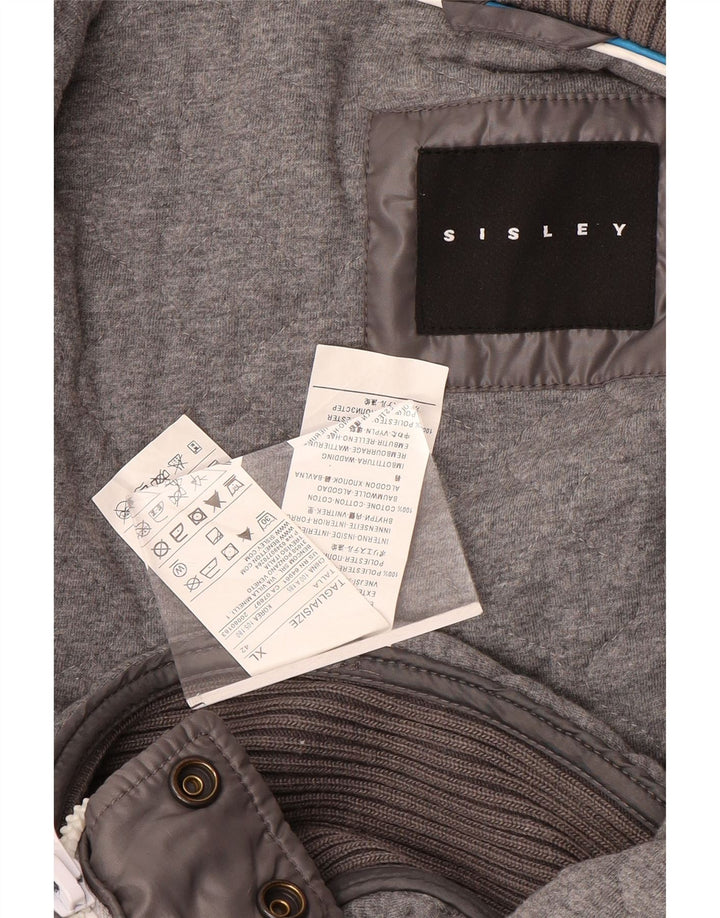 Sisley Mens Graphic Bomber Jacket UK 42 XL Grey Polyester