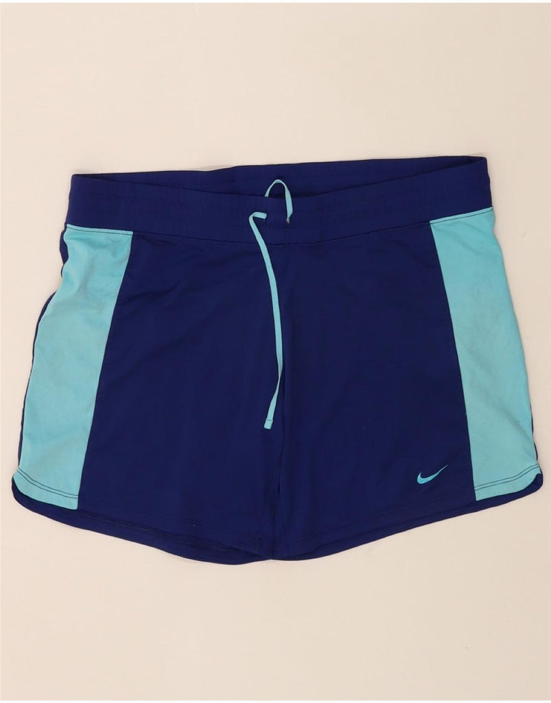 NIKE Womens Sport Shorts UK 14 Medium Navy Blue Colourblock Polyester Vintage Nike and Second-Hand Nike from Messina Hembry 
