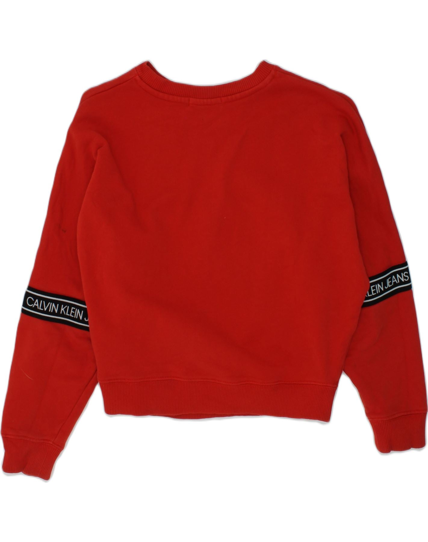 CALVIN KLEIN Girls Crop Graphic Sweatshirt Jumper 7 8 Years Red Cotton Vintage Second Hand Clothing Online Messina Hembry