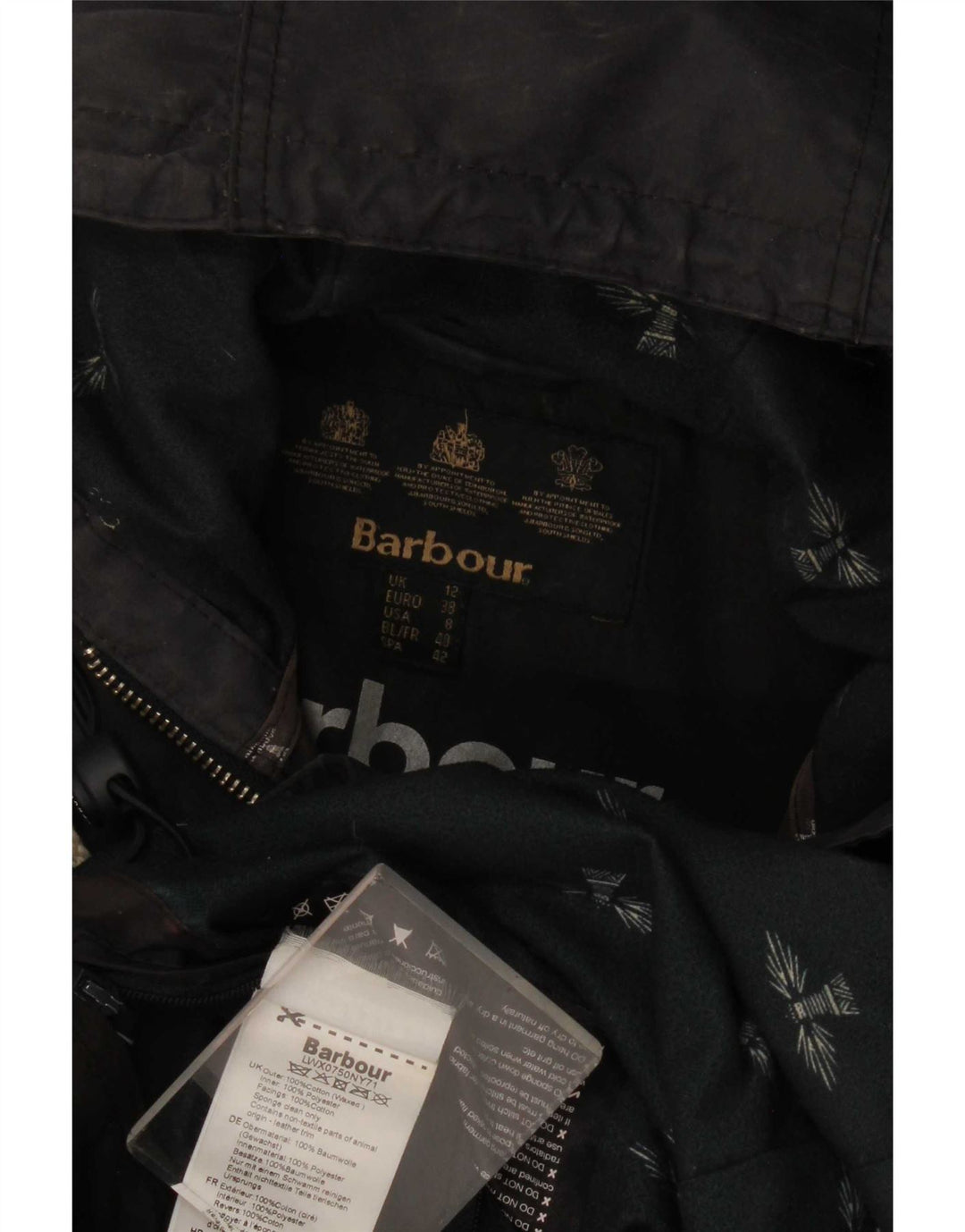 Barbour Womens Hooded Waxed Parka Jacket UK 12 Medium Navy Blue