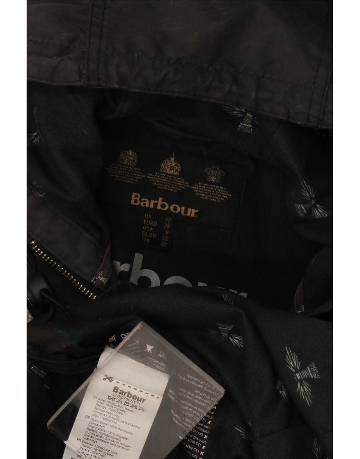 Barbour Womens Hooded Waxed Parka Jacket UK 12 Medium Navy Blue
