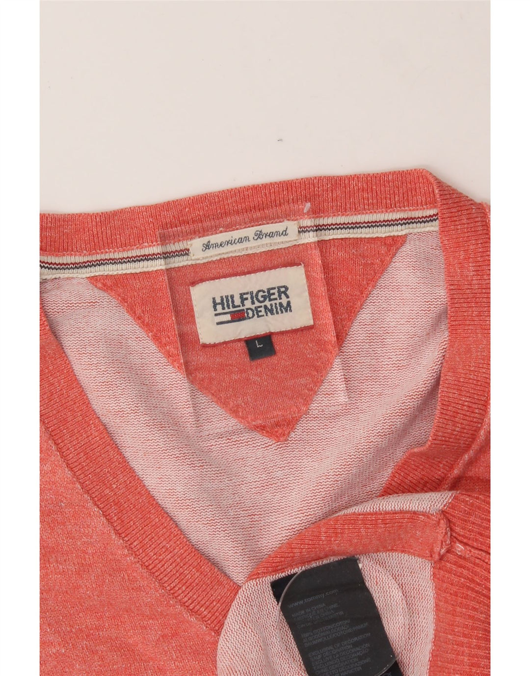 TOMMY HILFIGER Mens V-Neck Jumper Sweater Large Orange Cotton Vintage Tommy Hilfiger and Second-Hand Tommy Hilfiger from Messina Hembry 