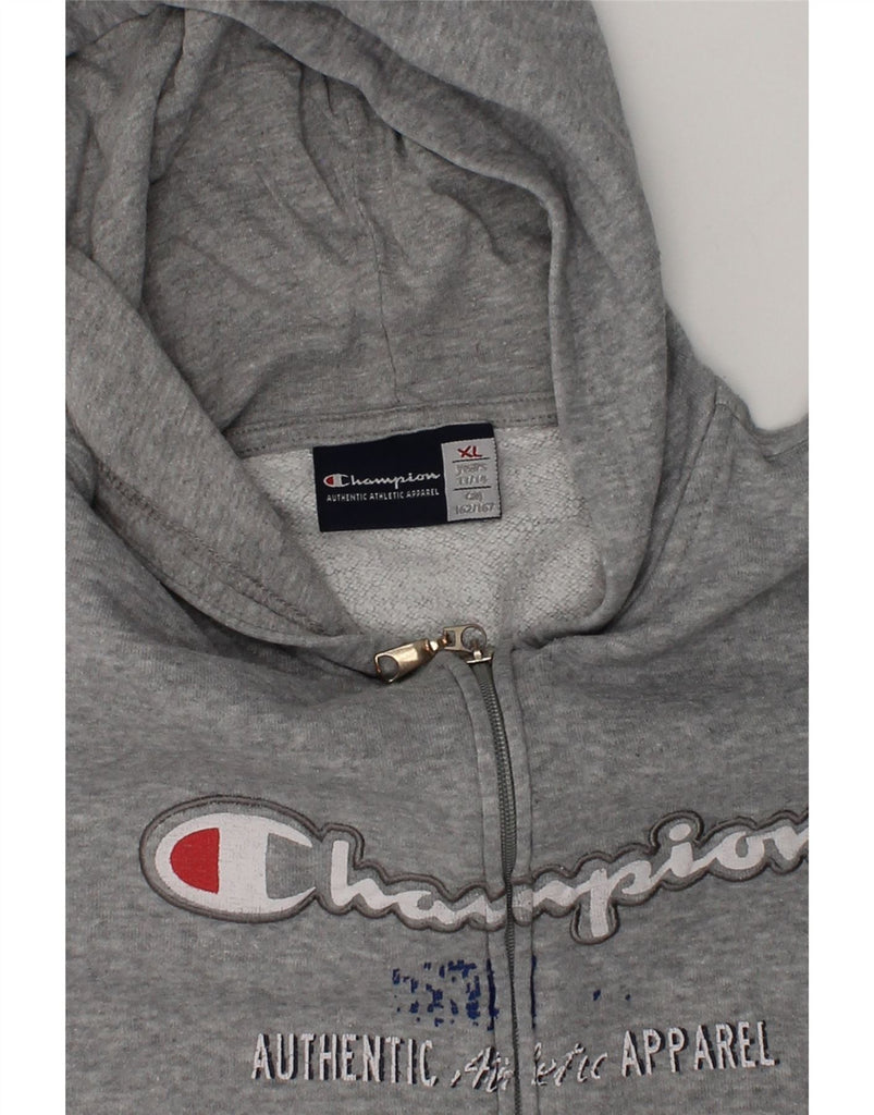 CHAMPION Boys Graphic Zip Hoodie Sweater 13-14 Years XL  Grey Cotton | Vintage Champion | Thrift | Second-Hand Champion | Used Clothing | Messina Hembry 